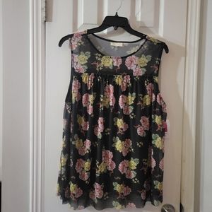 Bobbie Brooks Sleeveless Floral Blouse - Black, Pink, Yellow